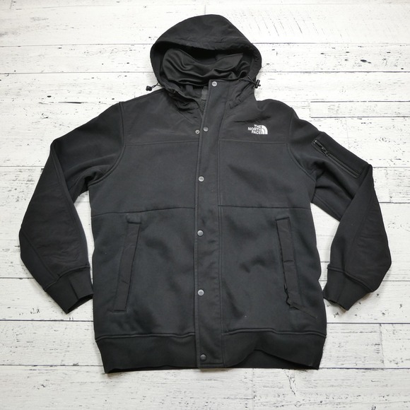 North Face Jacket Mens XL Black Hooded Full Zip Mask Pocket Softshell Coat - Picture 1 of 13